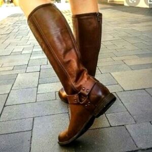 FRYE Harness Tall Leather Riding Boot Chocolate Espresso Brown with Back Zipper